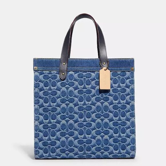 Coach Field Tote In Signature Denim - Picture 1 of 7
